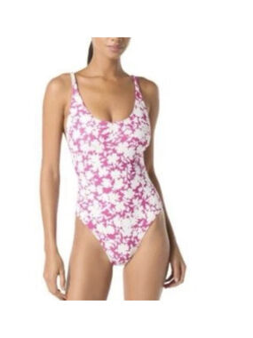 MICHAEL Michael Kors Lace Back One Piece Swimsuit Pink/White Floral 14